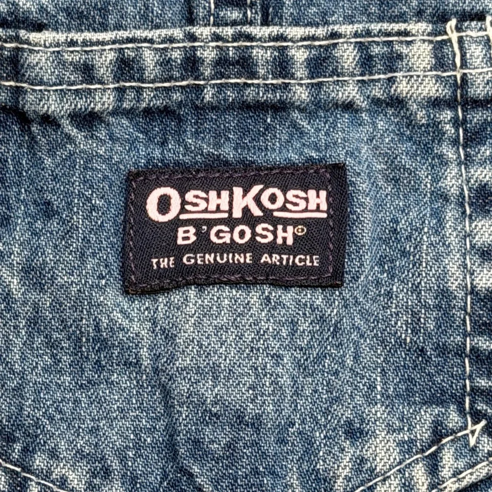 Vintage OshKosh B'gosh Overall Dress Girls 3T Blue Denim V-Back Romper Vestbak